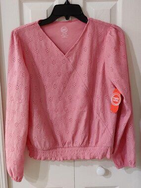 Wonder Nation Girls Pink Eyelet Long Sleeve Top Shirt Size XXL NWT